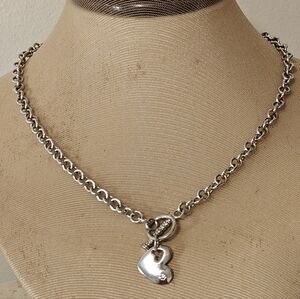 Chunky Round Link Sterling Silver 925 Heart Pendant Necklace